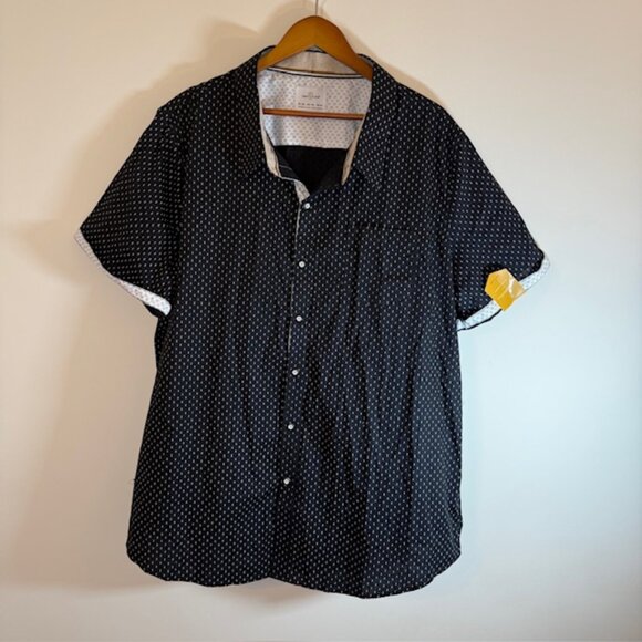 Craft & Flow Shirt Black Geometric Print Rolled Short Sleeve Stretch Size 3XL - Picture 1 of 9